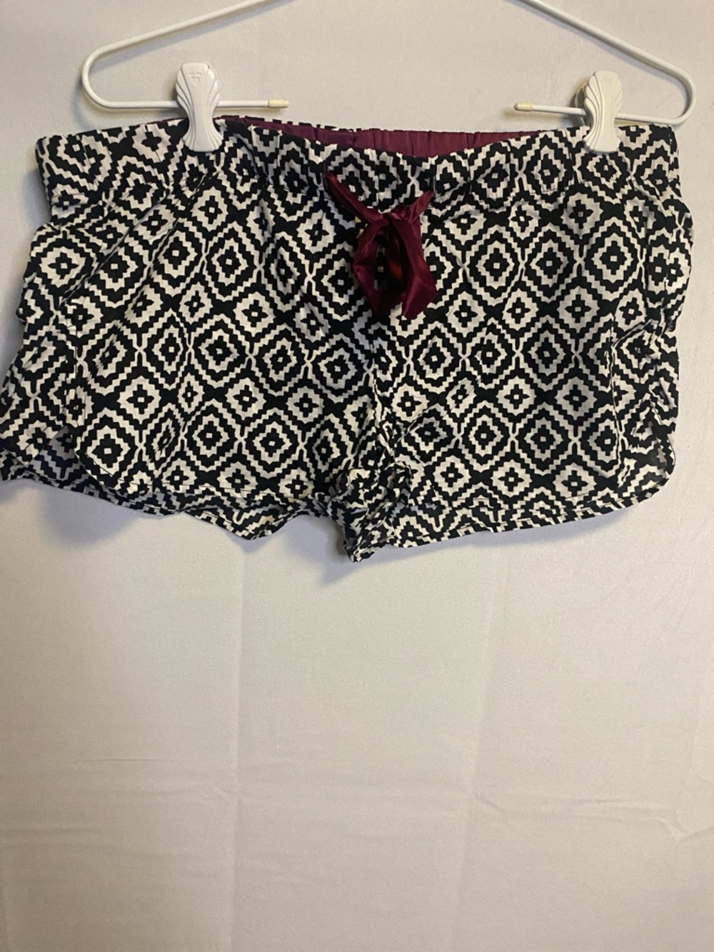 GAP Black & White Geometric Shorts with Maroon Drawstring